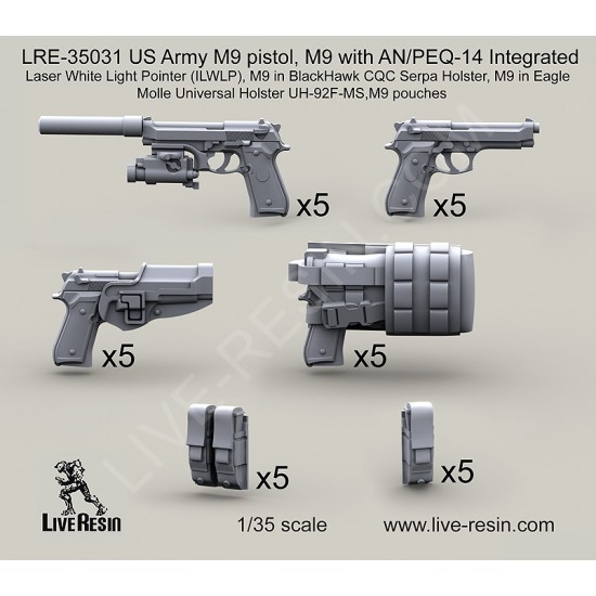 1/35 US Army M9 Pistol, M9 with AN/PEQ-14 Integrated - Resin Parts 1/35 US Army M9 Pistol, M9 with AN/PEQ-14 Integrated - Resin Parts