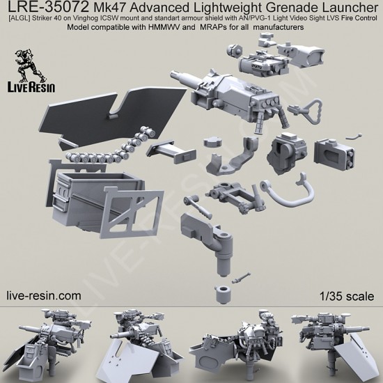 1/35 Mk47 Adv. Lightweight Grenade Launcher Striker40 on Vinghog ICSW Mount & GPK Shield 1/35 Mk47 Adv. Lightweight Grenade Launcher Striker40 on Vinghog ICSW Mount & GPK Shield