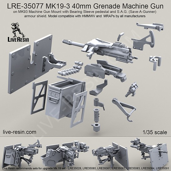 1/35 MK19-3 40mm Grenade Machine Gun on MK93 Mount w/Bearing Sleeve Pedestal&SAG Shield 1/35 MK19-3 40mm Grenade Machine Gun on MK93 Mount w/Bearing Sleeve Pedestal&SAG Shield