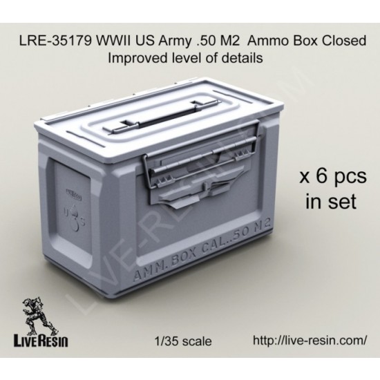 1/35 WWII US Army .50 M2 Ammunition Ammo Box - Closed (6pcs) 1/35 WWII US Army .50 M2 Ammunition Ammo Box - Closed (6pcs)