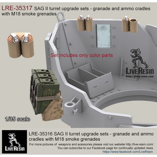 1/35 SAG II Turret Upgrade Sets - Ammo Boxes & Cradles w/M18 Smoke Grenades 1/35 SAG II Turret Upgrade Sets - Ammo Boxes & Cradles w/M18 Smoke Grenades