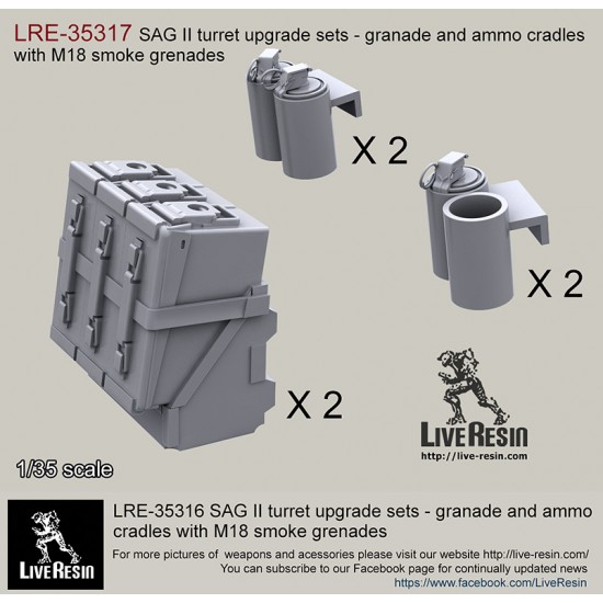 1/35 SAG II Turret Upgrade Sets - Ammo Boxes & Cradles w/M18 Smoke Grenades 1/35 SAG II Turret Upgrade Sets - Ammo Boxes & Cradles w/M18 Smoke Grenades