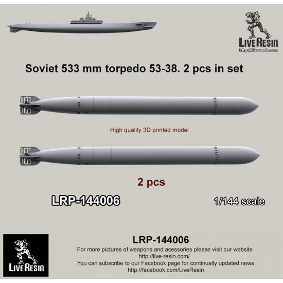 1/144 Soviet 533mm Torpedo 53-38 (2pcs) 1/144 Soviet 533mm Torpedo 53-38 (2pcs)