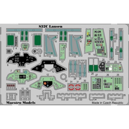 1/48 Modern Swedish S32C Lansen Cockpit Colour Photo-Etched Detail set 1/48 Modern Swedish S32C Lansen Cockpit Colour Photo-Etched Detail set