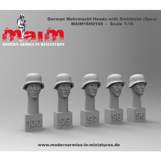 1/16 German Wehrmacht Heads with Stahlhelm Set (5 Heads) 1/16 German Wehrmacht Heads with Stahlhelm Set (5 Heads)