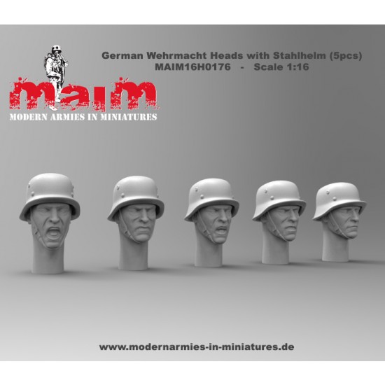 1/16 German Wehrmacht Heads with Stahlhelm Set (5 Heads) 1/16 German Wehrmacht Heads with Stahlhelm Set (5 Heads)