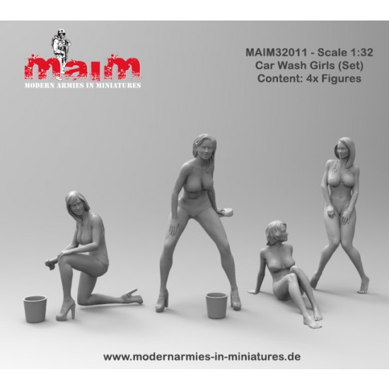 1/32 Car Wash Girls (4 figures, 3D printed soft resin)