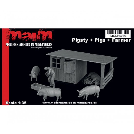 1/35 Pigsty/Shed, 4 Pigs & Farmer