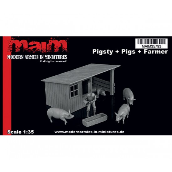 1/35 Pigsty/Shed, 4 Pigs & Farmer