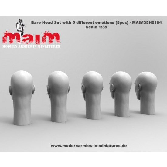 1/35 Bare Head Set with 5 Different Emotions (5pcs, resin) 1/35 Bare Head Set with 5 Different Emotions (5pcs, resin)