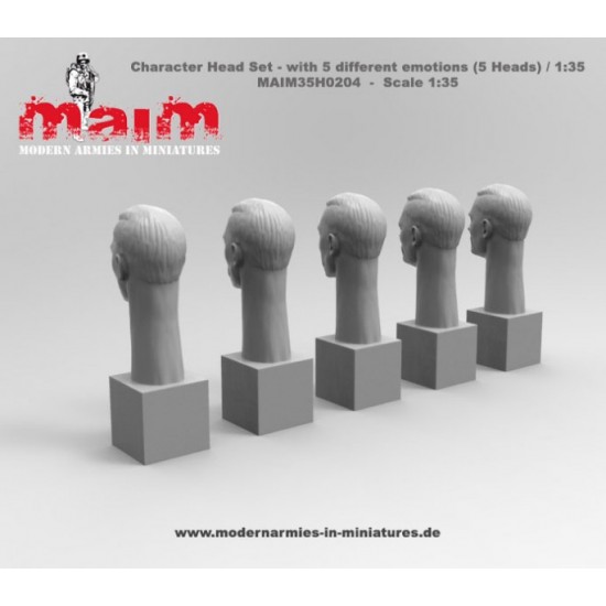 1/35 Chracter Head Set with 5 Different Emotions (5pcs, resin) 1/35 Chracter Head Set with 5 Different Emotions (5pcs, resin)