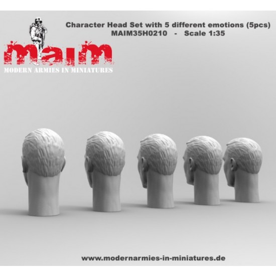 1/35 Chracter Head Set with 5 Different Emotions (5pcs, resin) 1/35 Chracter Head Set with 5 Different Emotions (5pcs, resin)