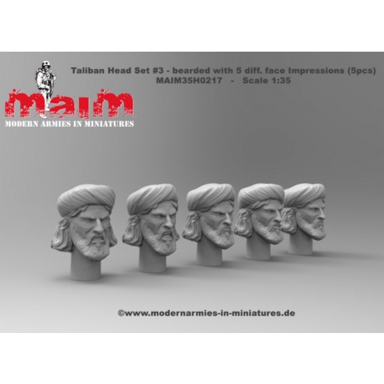 1/35 Taliban Head Set #3 - Bearded with 5 Different Face Impressions (resin) 1/35 Taliban Head Set #3 - Bearded with 5 Different Face Impressions (resin)