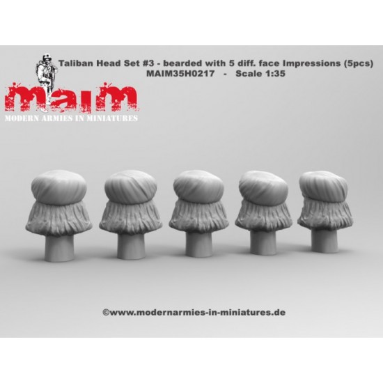 1/35 Taliban Head Set #3 - Bearded with 5 Different Face Impressions (resin) 1/35 Taliban Head Set #3 - Bearded with 5 Different Face Impressions (resin)