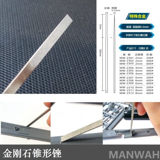 Diamond Coated Needle File 600# (top diameter:0.3mm, width: 8mm) Diamond Coated Needle File 600# (top diameter:0.3mm, width: 8mm)