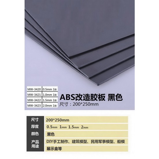 Black ABS Sheets Plastic Plate Board (200 x 250 x 1.5mm, 1pc) Black ABS Sheets Plastic Plate Board (200 x 250 x 1.5mm, 1pc)