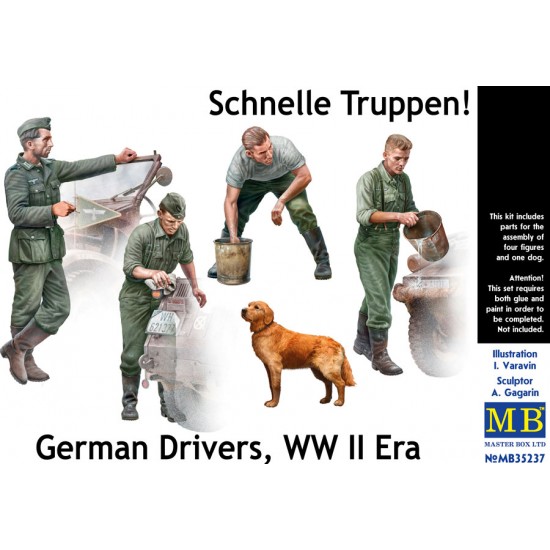 1/35 WWII German Drivers Schnelle Truppen (4 figures and 1 dog) 1/35 WWII German Drivers Schnelle Truppen (4 figures and 1 dog)
