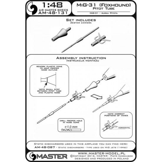 1/48 Mikoyan MiG-31 Foxhound Turned Brass Pitot Tube