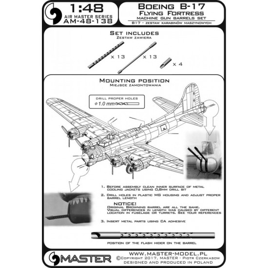 1/48 Boeing B-17 Flying Fortress Browning M2 .50 Caliber Gun Barrels w/Flash Hiders 1/48 Boeing B-17 Flying Fortress Browning M2 .50 Caliber Gun Barrels w/Flash Hiders