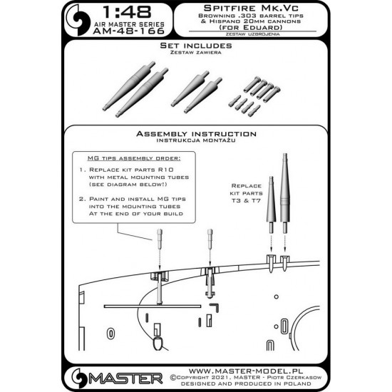 1/48 Spitfire Mk.Vc Hispano 20mm Cannons wFairings & Browning .303 Barrel Tips for Eduard 1/48 Spitfire Mk.Vc Hispano 20mm Cannons wFairings & Browning .303 Barrel Tips for Eduard