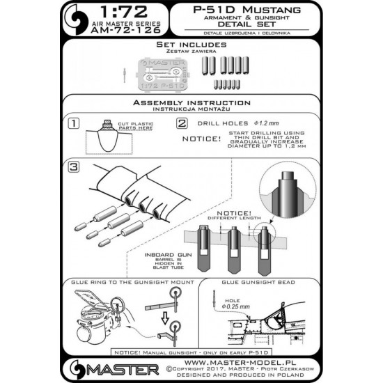 1/72 P-51D Mustang Armament & Gunsight Detail Set 1/72 P-51D Mustang Armament & Gunsight Detail Set