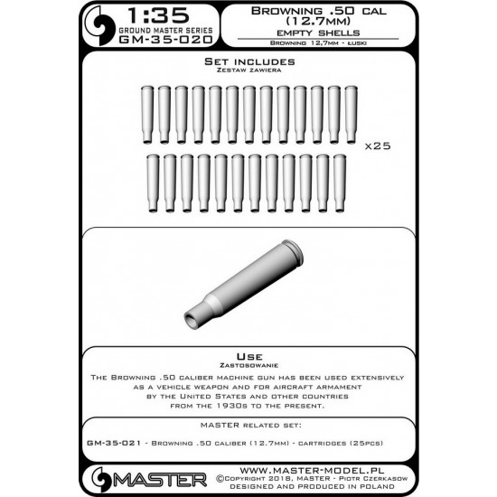 1/35 Browning .50 Caliber (12.7mm) Empty Shells (25pcs) 1/35 Browning .50 Caliber (12.7mm) Empty Shells (25pcs)