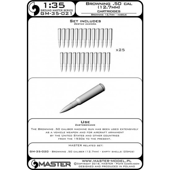 1/35 Browning .50 Caliber (12.7mm) Cartridges (25pcs) 1/35 Browning .50 Caliber (12.7mm) Cartridges (25pcs)
