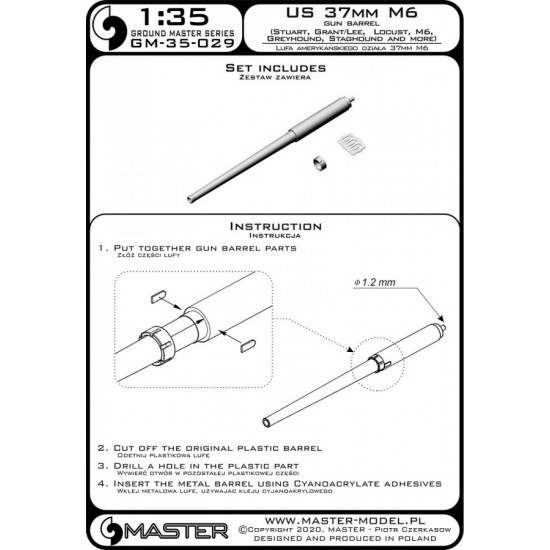 1/35 US 37mm M6 Gun Barrel for Stuart, Grant/Lee, Locust, M6, Greyhound, Staghound 1/35 US 37mm M6 Gun Barrel for Stuart, Grant/Lee, Locust, M6, Greyhound, Staghound