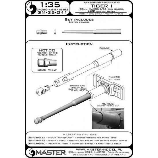 1/35 PzKpfw VI Tiger I 88mm KwK36 L/56 Gun Barrel w/Late Muzzle Break 1/35 PzKpfw VI Tiger I 88mm KwK36 L/56 Gun Barrel w/Late Muzzle Break