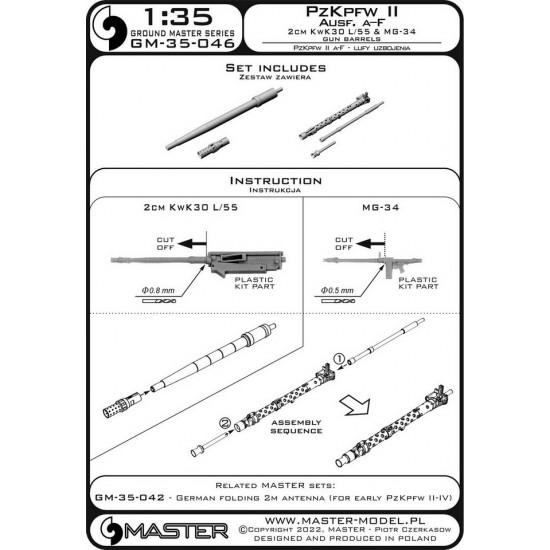 1/35 PzKpfw II Ausf. A-F 2cm KwK30 L/55 & MG-34 Gun Barrels for IBG/Dragon kits 1/35 PzKpfw II Ausf. A-F 2cm KwK30 L/55 & MG-34 Gun Barrels for IBG/Dragon kits