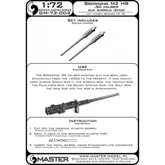 1/72 Browning M2 (Heavy Barrel) .50 caliber (12.7mm) Gun Barrels (2pcs) 1/72 Browning M2 (Heavy Barrel) .50 caliber (12.7mm) Gun Barrels (2pcs)