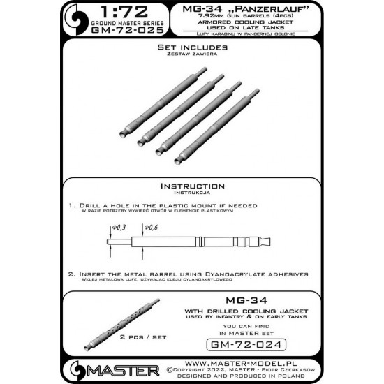 1/72 German Machine Gun MG-34 Panzerlauf w/Armored Cooling Jacket for Late Tanks (4pcs) 1/72 German Machine Gun MG-34 Panzerlauf w/Armored Cooling Jacket for Late Tanks (4pcs)