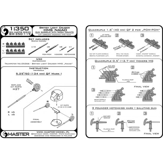 1/350 HMS Naiad Armament Barrels for Trumpeter kit 1/350 HMS Naiad Armament Barrels for Trumpeter kit