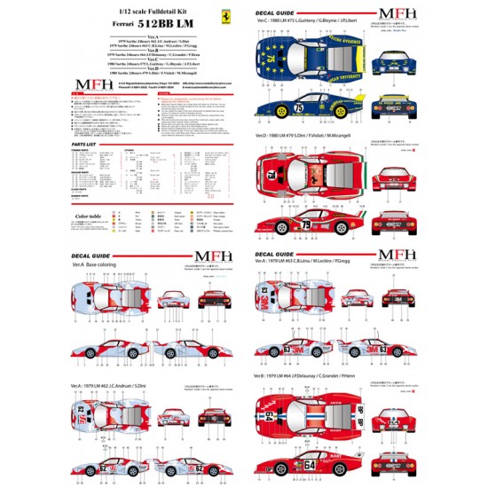1/12 Full Detail kit - Ferrari 512BB LM Ver.D: 1980 LM Scuderia Bellancauto #79 1/12 Full Detail kit - Ferrari 512BB LM Ver.D: 1980 LM Scuderia Bellancauto #79