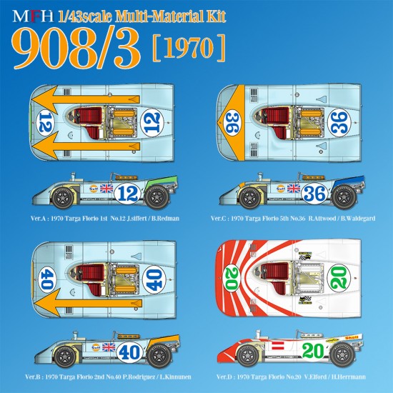 1/43 Multi-Material Kit: 908/3 Ver.C 1970 Targa Florio 5th No.36 RA/BW 1/43 Multi-Material Kit: 908/3 Ver.C 1970 Targa Florio 5th No.36 RA/BW