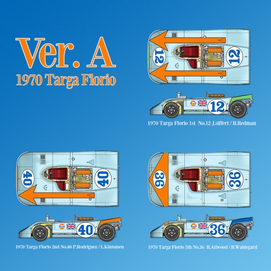 1/12 Porsche 908/3 Ver.A: 1970 Targa Florio 1st #12 JS/BR, 2nd #40 PR/LK, 5th #36 RA/BW