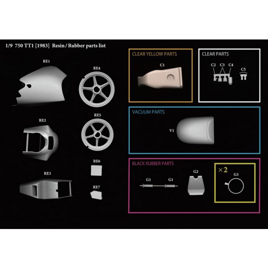 1/9 Ducati 750 TT1 1983 Multi-Material Full Detail Kit 1/9 Ducati 750 TT1 1983 Multi-Material Full Detail Kit