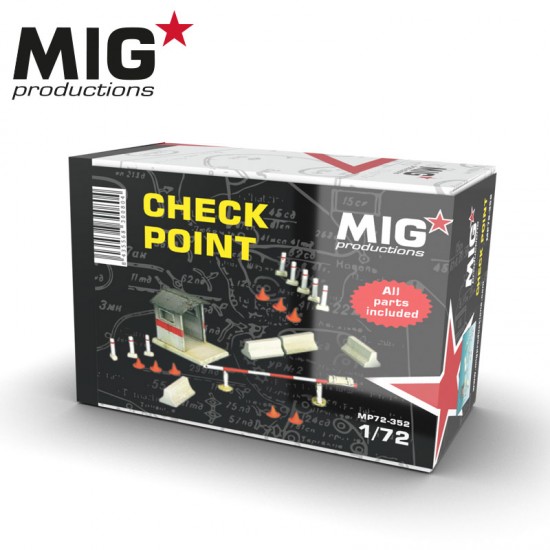 1/72 Check Points: Control Point, Fence, 8 Cones, 8 Poles & 4 Concrete Barriers 1/72 Check Points: Control Point, Fence, 8 Cones, 8 Poles & 4 Concrete Barriers