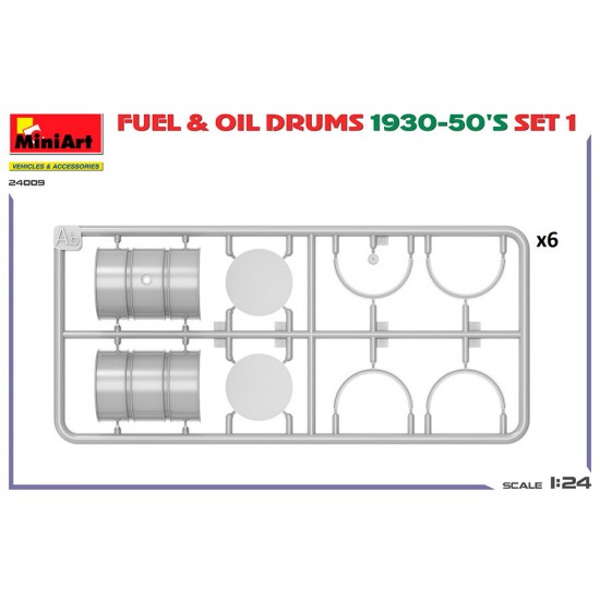 1/24 German Type Fuel and Oil Drums 1930-50s Set #1 (6pcs) 1/24 German Type Fuel and Oil Drums 1930-50s Set #1 (6pcs)