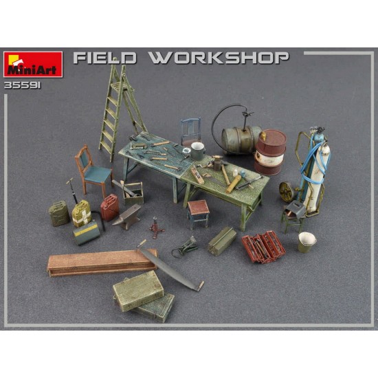 1/35 Field Workshop: Gas Cylinders, Ladders, Table, Buckets, Cart, Anvil, Beams 1/35 Field Workshop: Gas Cylinders, Ladders, Table, Buckets, Cart, Anvil, Beams