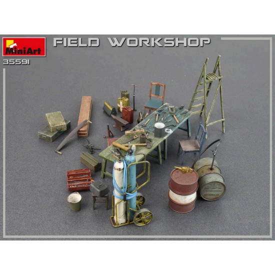 1/35 Field Workshop: Gas Cylinders, Ladders, Table, Buckets, Cart, Anvil, Beams 1/35 Field Workshop: Gas Cylinders, Ladders, Table, Buckets, Cart, Anvil, Beams