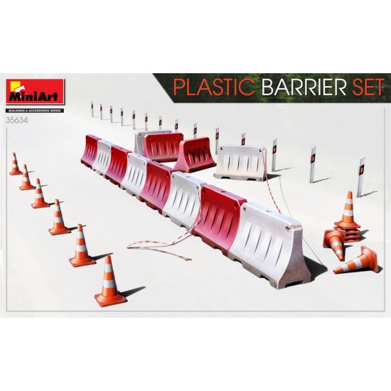 1/35 Plastic Barrier Set: Barriers (12pcs), Traffic Cones (12pcs), Traffic Bollards (12pcs)