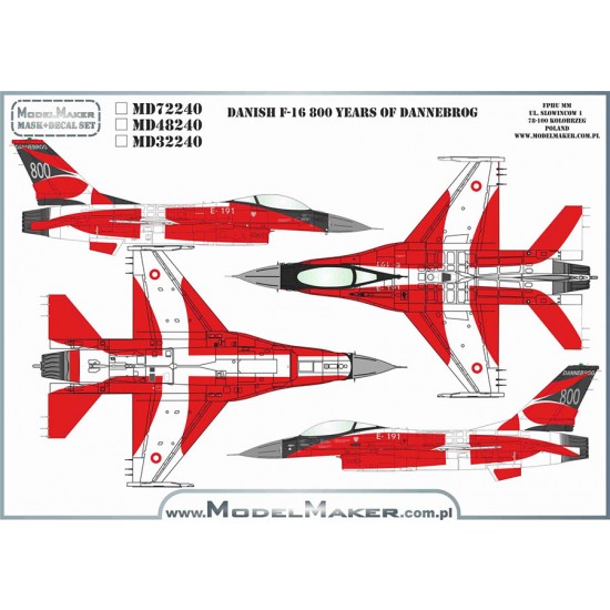1/32 Danish F-16 800 Years of Dannebrog Masks and Decals Set 1/32 Danish F-16 800 Years of Dannebrog Masks and Decals Set