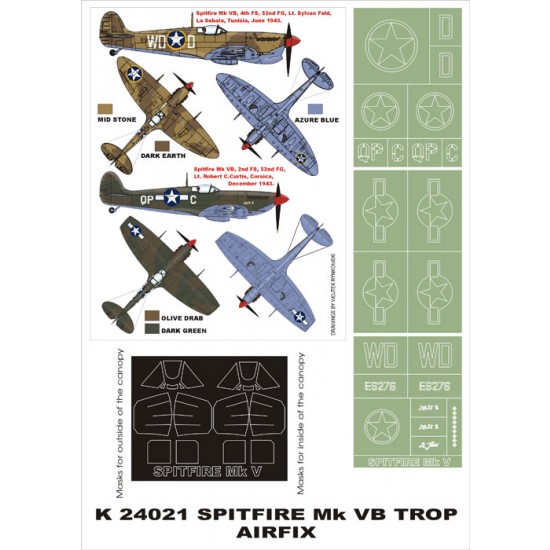 1/24 Supermarine Spitfire MkVB Trop Paint Mask for Airfix (Canopy Masks + Insignia Masks) 1/24 Supermarine Spitfire MkVB Trop Paint Mask for Airfix (Canopy Masks + Insignia Masks)