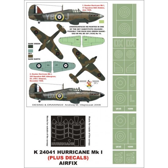 1/24 Hurricane MkI (BoB) Paint Mask for Airfix (Canopy Masks + Insignia Masks + Decals) 1/24 Hurricane MkI (BoB) Paint Mask for Airfix (Canopy Masks + Insignia Masks + Decals)