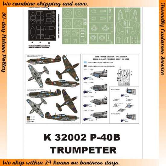 1/32 P-40 B (AVG,RAF) Paint Mask for Trumpeter (Canopy Masks + Insignia Masks) 1/32 P-40 B (AVG,RAF) Paint Mask for Trumpeter (Canopy Masks + Insignia Masks)