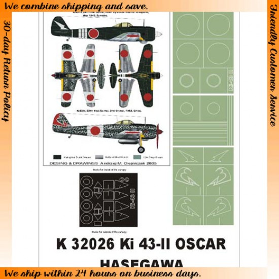 1/32 Ki-43 II Oscar Paint Mask Vol.1 for Hasegawa (Canopy Masks + Insignia Masks) 1/32 Ki-43 II Oscar Paint Mask Vol.1 for Hasegawa (Canopy Masks + Insignia Masks)