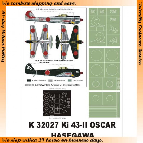 1/32 Ki-43 II Oscar Paint Mask Vol.2 for Hasegawa (Canopy Masks + Insignia Masks) 1/32 Ki-43 II Oscar Paint Mask Vol.2 for Hasegawa (Canopy Masks + Insignia Masks)