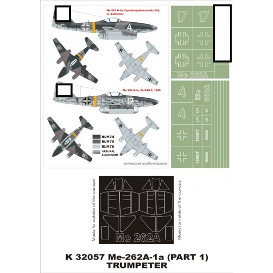 1/32 Me-262A-1a Paint Mask Vol.1 for Trumpeter (Canopy Masks + Insignia Masks) 1/32 Me-262A-1a Paint Mask Vol.1 for Trumpeter (Canopy Masks + Insignia Masks)