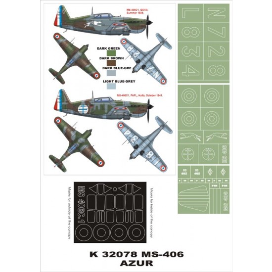1/32 MS-406 (France) Paint Mask for Azur (Canopy Masks + Insignia Masks) 1/32 MS-406 (France) Paint Mask for Azur (Canopy Masks + Insignia Masks)
